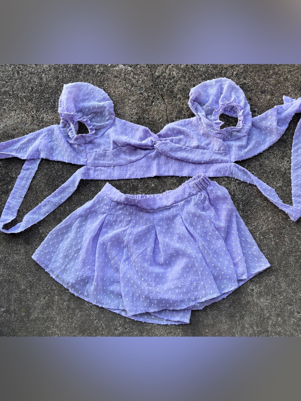 SHEIN Lilac Dotted Two-Piece Hoodie Top & Shorts Set
